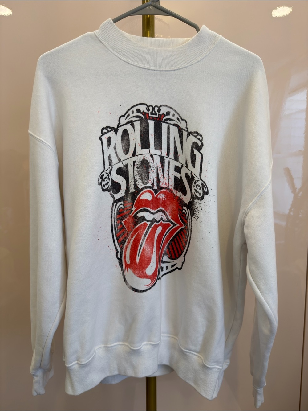 Abercrombie & Fitch White Crewneck Sweatshirt with Red Tongue Graphic